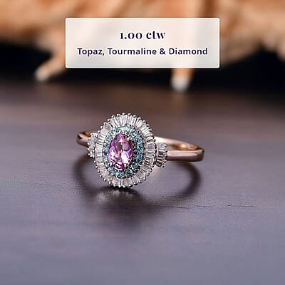 Luxoro 10K Rose Gold AAA Imperial Topaz, Paraiba Tourmaline and Diamond (G-H I2) (0.33 cts) Ring (Size 12.0) 1.00 ctw