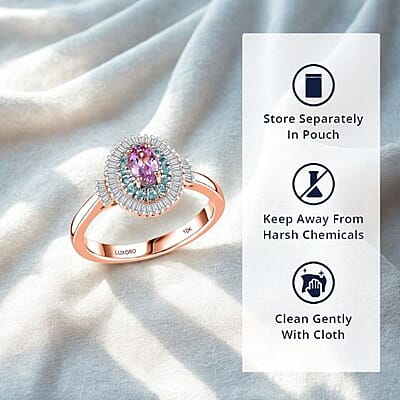 Luxoro 10K Rose Gold AAA Imperial Topaz, Paraiba Tourmaline and Diamond (G-H I2) (0.33 cts) Ring (Size 12.0) 1.00 ctw