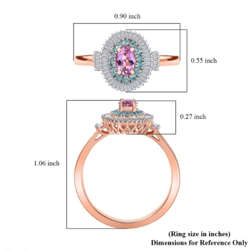 Luxoro 10K Rose Gold AAA Imperial Topaz, Paraiba Tourmaline and Diamond (G-H I2) (0.33 cts) Ring (Size 5.0) 1.00 ctw