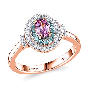 Certified & Appraised Luxoro AAA Imperial Topaz, Paraiba Tourmaline and G-H I2 Diamond 1.00 ctw Ring in 10K Rose Gold (Size 7.0)