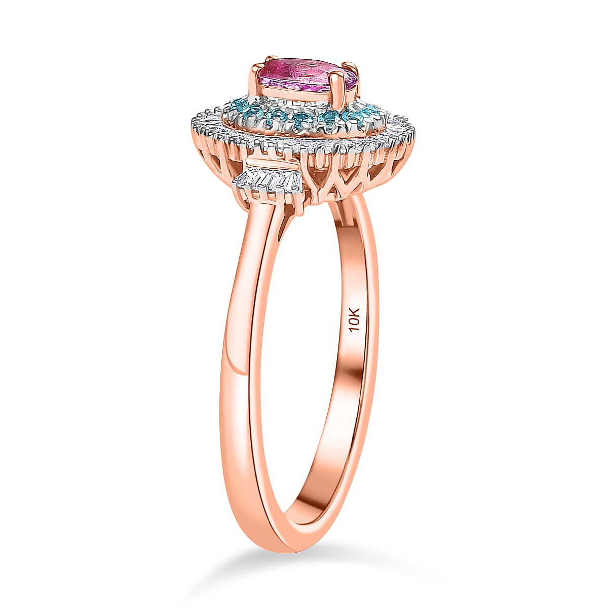 Certified & Appraised Luxoro AAA Imperial Topaz, Paraiba Tourmaline and G-H I2 Diamond 1.00 ctw Ring in 10K Rose Gold (Size 8.0) image number 3