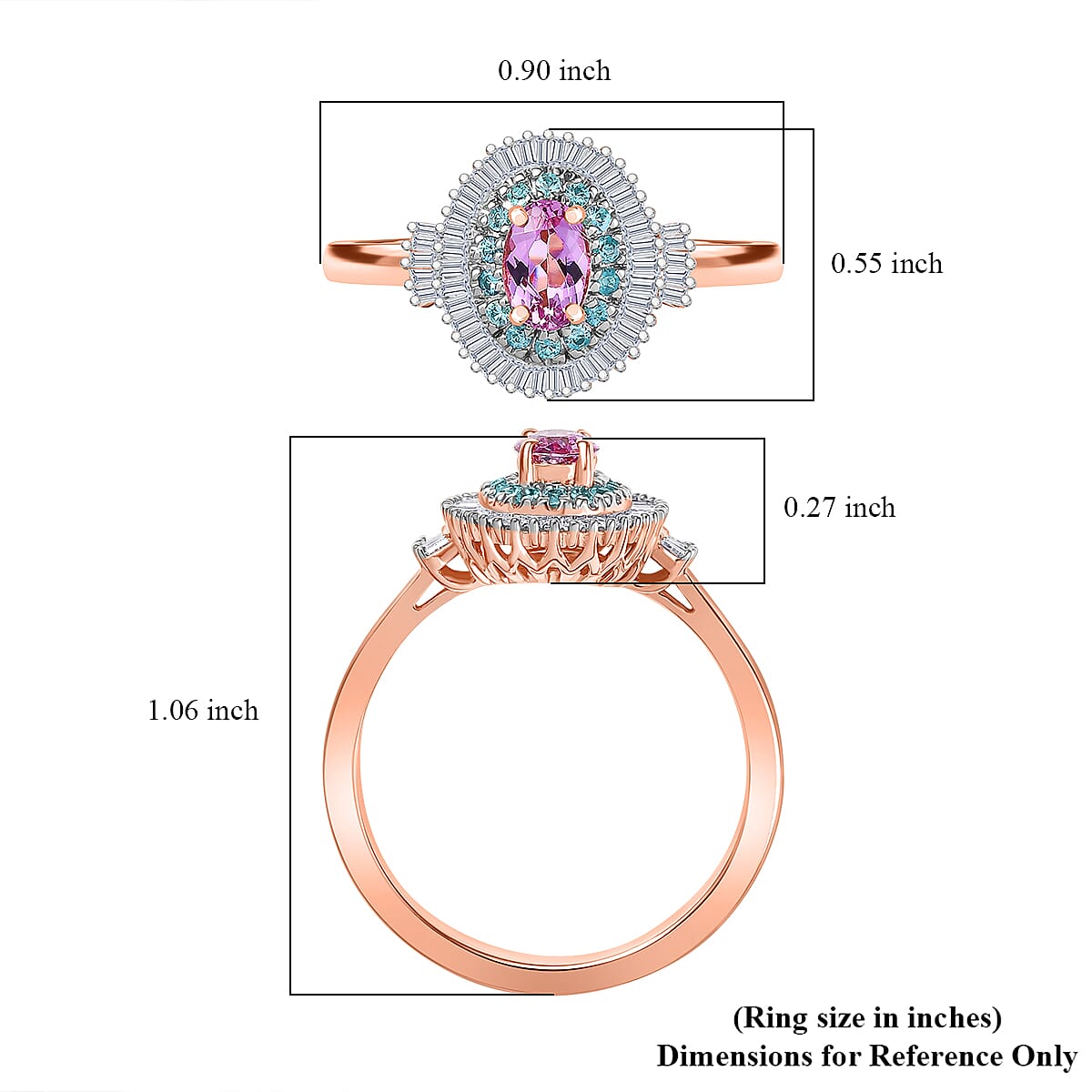 Certified & Appraised Luxoro AAA Imperial Topaz, Paraiba Tourmaline and G-H I2 Diamond 1.00 ctw Ring in 10K Rose Gold (Size 8.0) image number 5
