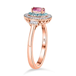 Certified & Appraised Luxoro AAA Imperial Topaz, Paraiba Tourmaline and G-H I2 Diamond 1.00 ctw Ring in 10K Rose Gold (Size 9.0)