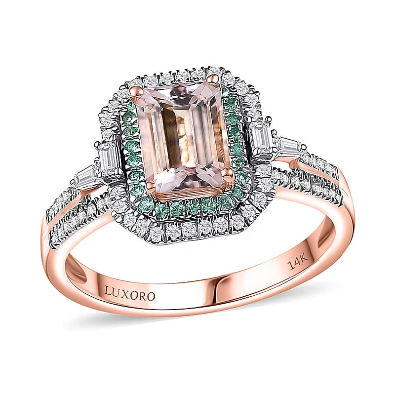 Certified & Appraised Luxoro AAA Pink Morganite, Paraiba Tourmaline and G-H I2 Diamond 2.26 ctw Ring in 14K Rose Gold (Size 10.0)