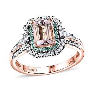 Certified & Appraised Luxoro AAA Pink Morganite, Paraiba Tourmaline and G-H I2 Diamond 2.26 ctw Ring in 14K Rose Gold (Size 5.0)