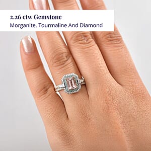 Certified & Appraised Luxoro AAA Pink Morganite, Paraiba Tourmaline and G-H I2 Diamond 2.26 ctw Ring in 14K Rose Gold (Size 5.5)