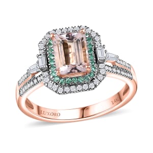 Certified & Appraised Luxoro AAA Pink Morganite, Paraiba Tourmaline and G-H I2 Diamond 2.26 ctw Ring in 14K Rose Gold (Size 6.0)