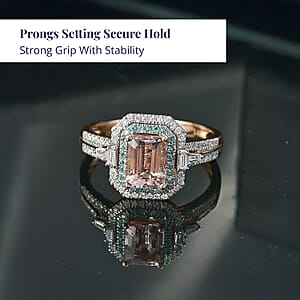 Certified & Appraised Luxoro AAA Pink Morganite, Paraiba Tourmaline and G-H I2 Diamond 2.26 ctw Ring in 14K Rose Gold (Size 7.5)