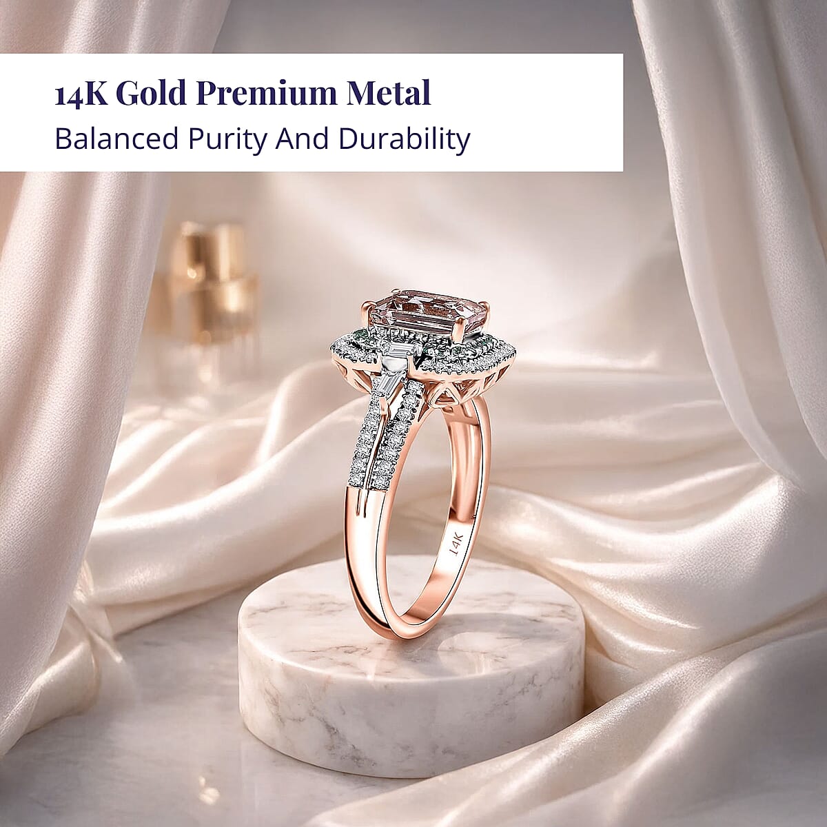 Certified & Appraised Luxoro AAA Pink Morganite, Paraiba Tourmaline and G-H I2 Diamond 2.26 ctw Ring in 14K Rose Gold (Size 8.5) image number 2