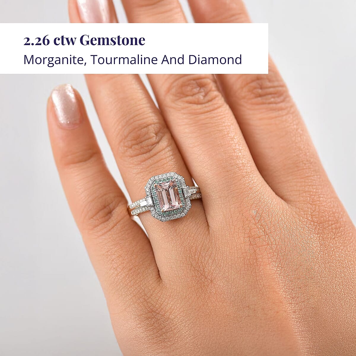 Certified & Appraised Luxoro AAA Pink Morganite, Paraiba Tourmaline and G-H I2 Diamond 2.26 ctw Ring in 14K Rose Gold (Size 9.5) image number 1