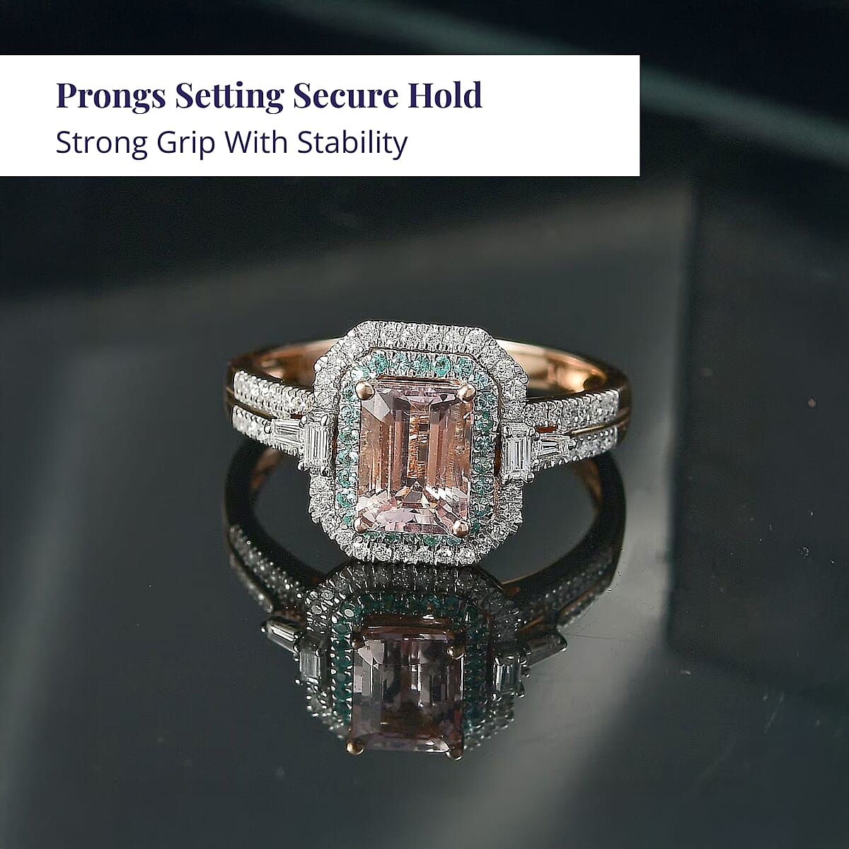 Certified & Appraised Luxoro AAA Pink Morganite, Paraiba Tourmaline and G-H I2 Diamond 2.26 ctw Ring in 14K Rose Gold (Size 9.5) image number 3