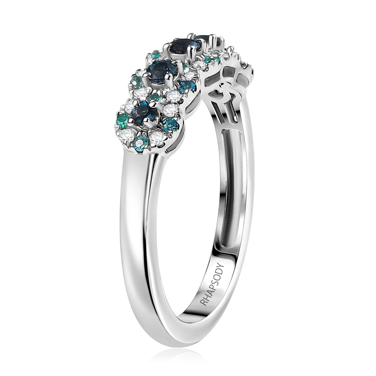 Certified & Appraised Rhapsody AAAA Narsipatnam Alexandrite, Paraiba Tourmaline and E-F VS2 Diamond 0.65 ctw Ring in 950 Platinum (Size 5.0) image number 3