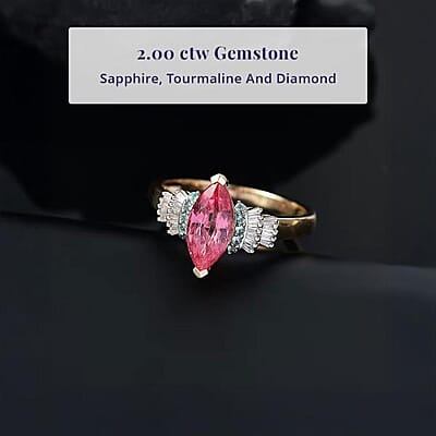 Certified & Appraised Luxoro 14K Yellow Gold AAAA Padparadscha Sapphire, Paraiba Tourmaline and Diamond (G-H, I2) Ring (Size 10.0) 2.00 ctw