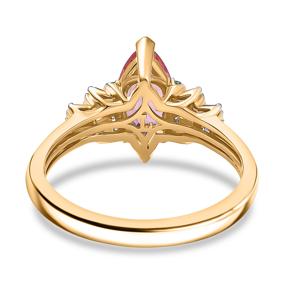 Luxoro 14K Yellow Gold AAAA Padparadscha Sapphire, Paraiba Tourmaline and Diamond (G-H, I2) Ring (Size 6.0) 2.00 ctw image number 4