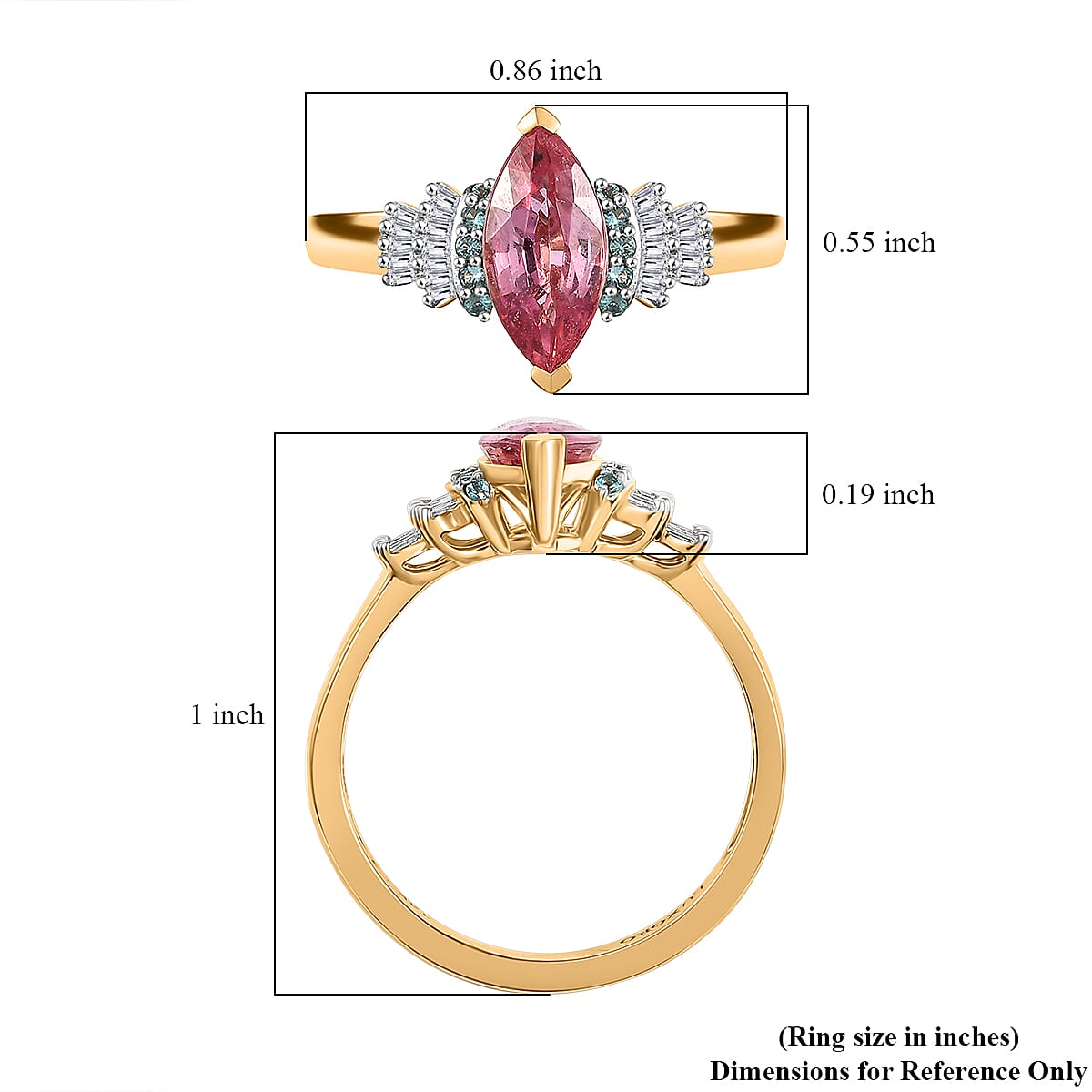 Luxoro 14K Yellow Gold AAAA Padparadscha Sapphire, Paraiba Tourmaline and Diamond (G-H, I2) Ring (Size 6.0) 2.00 ctw image number 5