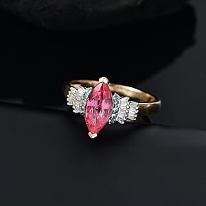 Certified & Appraised Luxoro AAAA Padparadscha Sapphire, Paraiba Tourmaline and G-H I2 Diamond 2.00 ctw Ring in 14K Yellow Gold (Size 7.0)