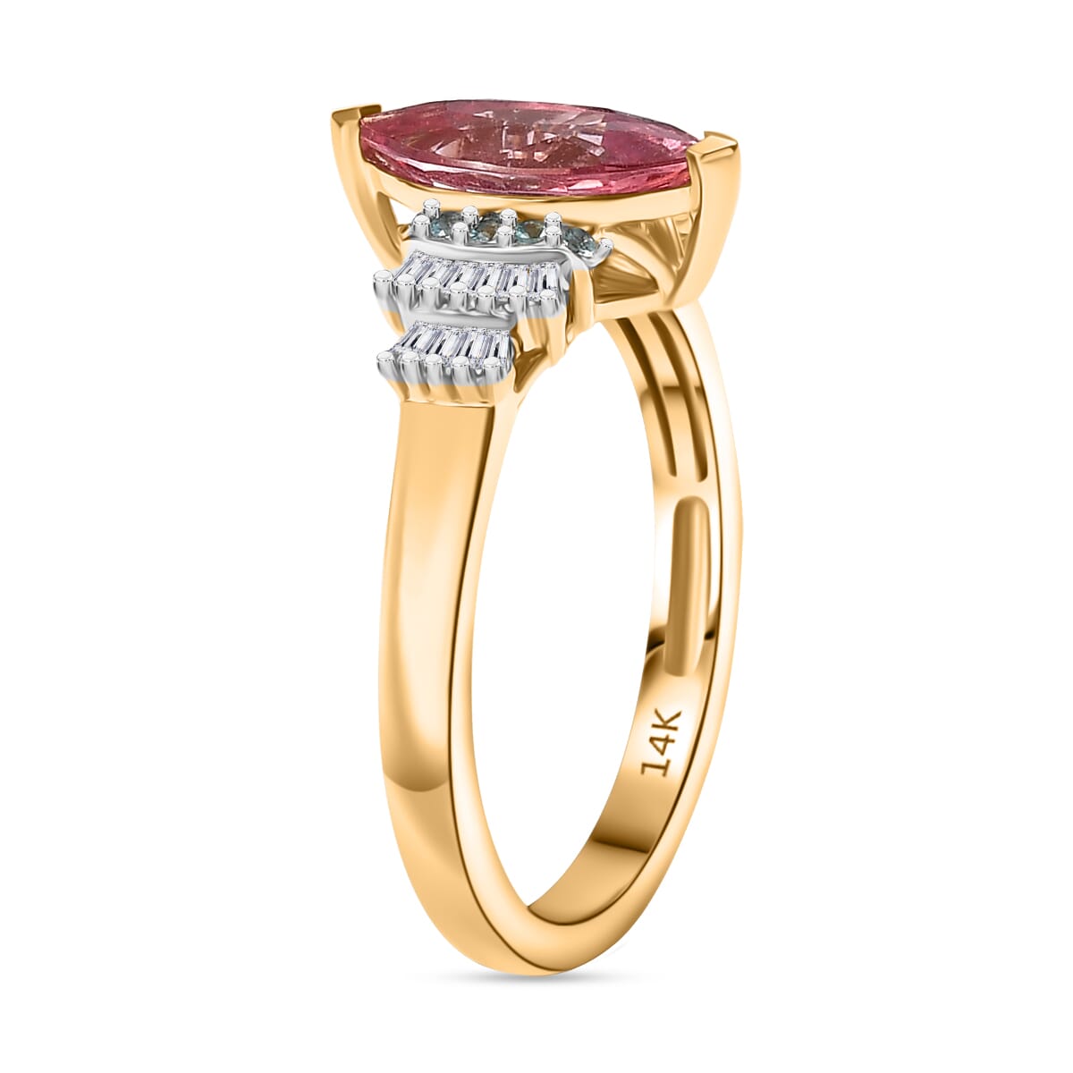 Certified & Appraised Luxoro 14K Yellow Gold AAAA Padparadscha Sapphire, Paraiba Tourmaline and Diamond (G-H, I2) Ring (Size 7.0) 2.00 ctw image number 3