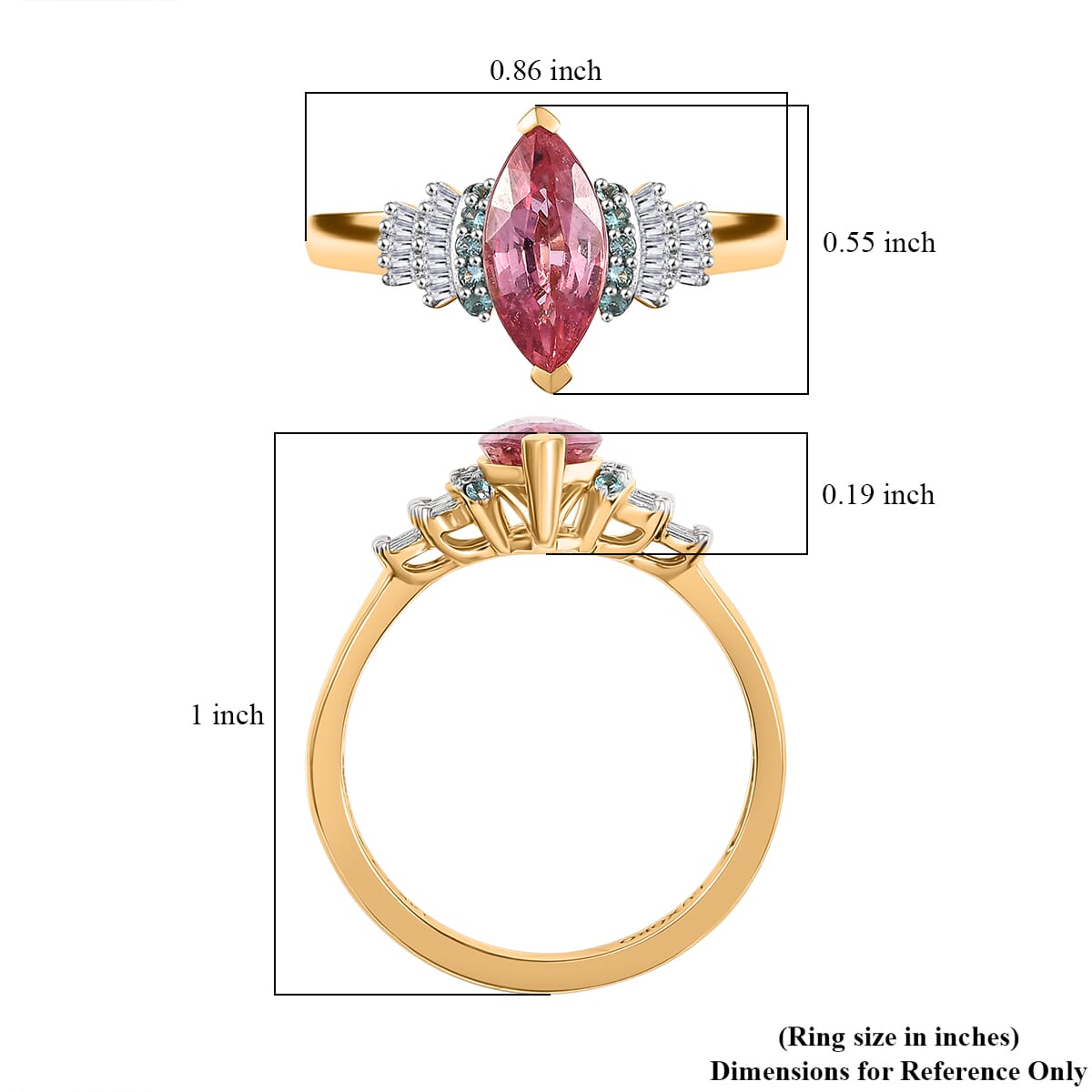 Certified & Appraised Luxoro 14K Yellow Gold AAAA Padparadscha Sapphire, Paraiba Tourmaline and Diamond (G-H, I2) Ring (Size 7.0) 2.00 ctw image number 5