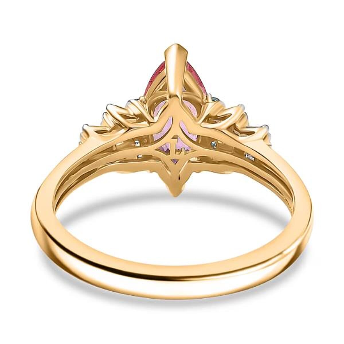 Certified & Appraised Luxoro AAAA Padparadscha Sapphire, Paraiba Tourmaline and G-H I2 Diamond 2.00 ctw Ring in 14K Yellow Gold (Size 7.0) image number 6
