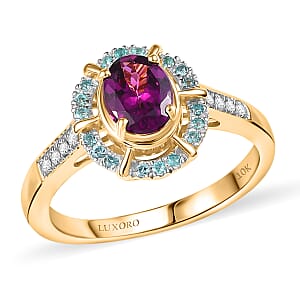 Luxoro 10K Yellow Gold AAA Radiant Ember Garnet, Paraiba Tourmaline and Diamond (G-H, I2) Ring (Size 11.0) 1.75 ctw