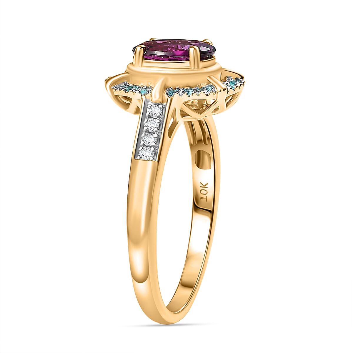 Luxoro 10K Yellow Gold AAA Radiant Ember Garnet, Paraiba Tourmaline and Diamond (G-H, I2) Ring (Size 11.0) 1.75 ctw image number 3