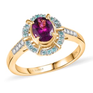 Certified & Appraised Luxoro AAA Radiant Ember Garnet, Paraiba Tourmaline and G-H I2 Diamond 1.75 ctw Ring in 10K Yellow Gold (Size 5.0)