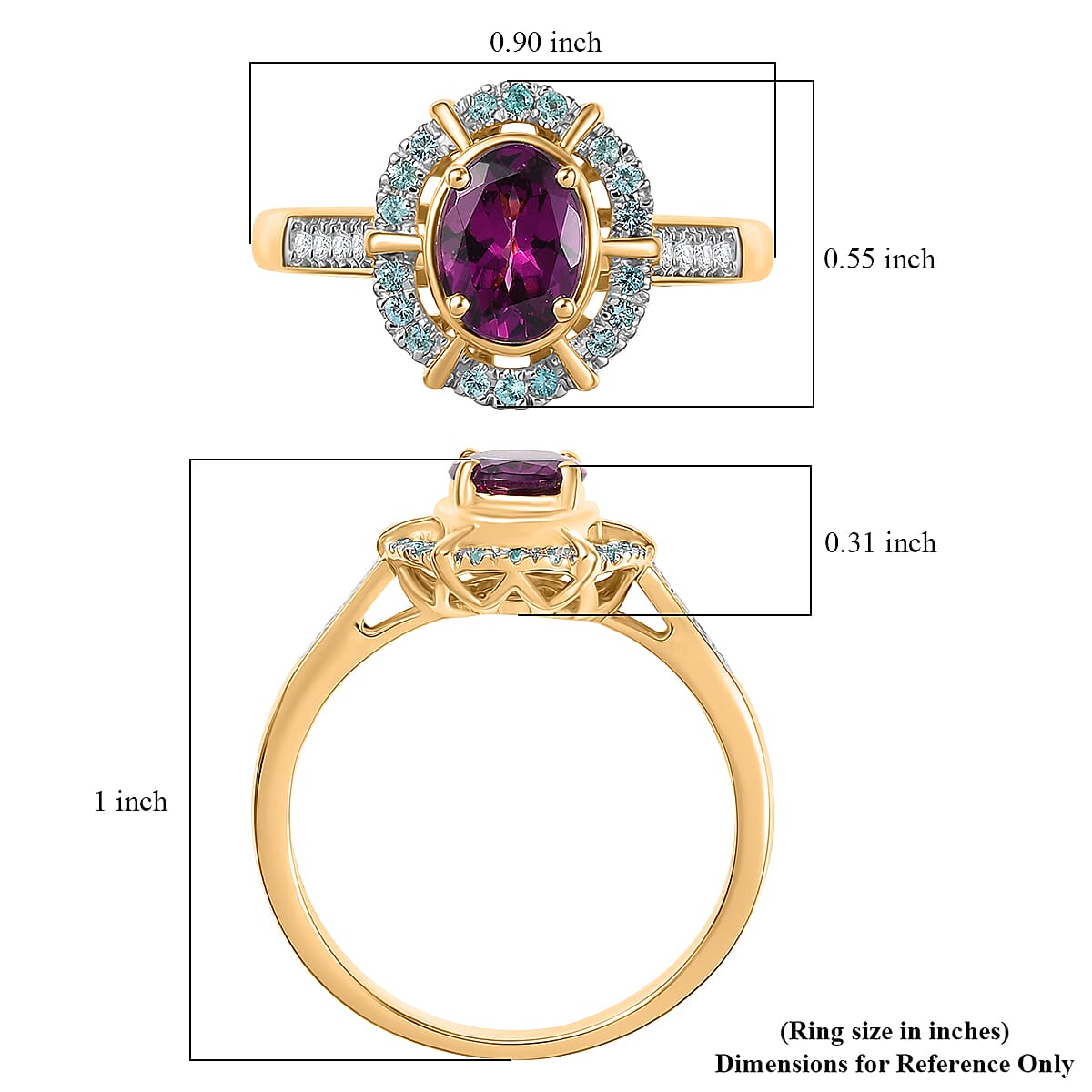 Certified & Appraised Luxoro AAA Radiant Ember Garnet, Paraiba Tourmaline and G-H I2 Diamond 1.75 ctw Ring in 10K Yellow Gold (Size 5.0) image number 5