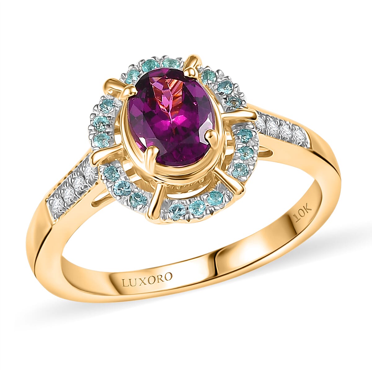 Luxoro 10K Yellow Gold AAA Radiant Ember Garnet, Paraiba Tourmaline and Diamond (G-H, I2) Ring (Size 5.5) 1.75 ctw image number 0