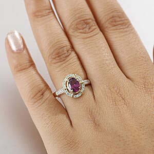 Luxoro 10K Yellow Gold AAA Radiant Ember Garnet, Paraiba Tourmaline and Diamond (G-H, I2) Ring (Size 7.5) 1.75 ctw