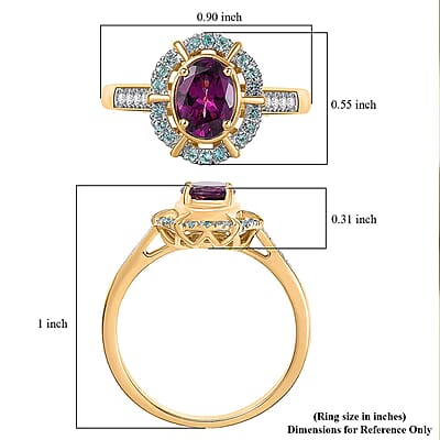 Certified & Appraised  Luxoro AAA Radiant Ember Garnet, Paraiba Tourmaline and G-H I2 Diamond 1.75 ctw Ring in 10K Yellow Gold (Size 8.0)