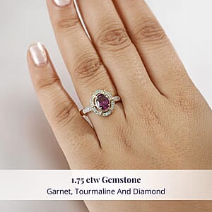 Luxoro 10K Yellow Gold AAA Radiant Ember Garnet, Paraiba Tourmaline and Diamond (G-H, I2) Ring (Size 8.5) 1.75 ctw