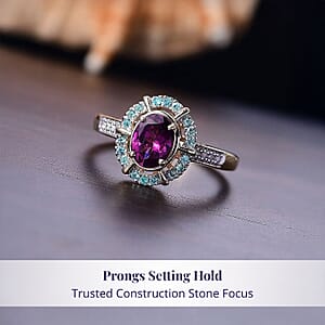 Luxoro 10K Yellow Gold AAA Radiant Ember Garnet, Paraiba Tourmaline and Diamond (G-H, I2) Ring (Size 8.5) 1.75 ctw