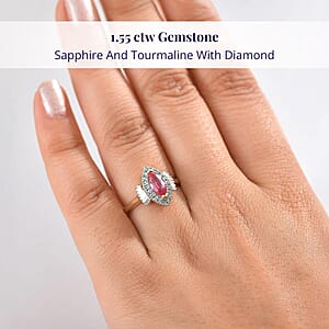 Luxoro 14K Yellow Gold AAAA Padparadscha Sapphire, Paraiba Tourmaline and Diamond (G-H, I2) (0.21 cts) Ring (Size 10.0) 1.55 ctw