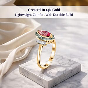 Luxoro 14K Yellow Gold AAAA Padparadscha Sapphire, Paraiba Tourmaline and Diamond (G-H, I2) (0.21 cts) Ring (Size 10.0) 1.55 ctw
