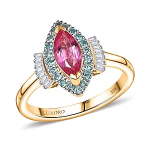 Luxoro 14K Yellow Gold AAAA Padparadscha Sapphire, Paraiba Tourmaline and Diamond (G-H, I2) (0.21 cts) Ring (Size 6.0) 1.55 ctw