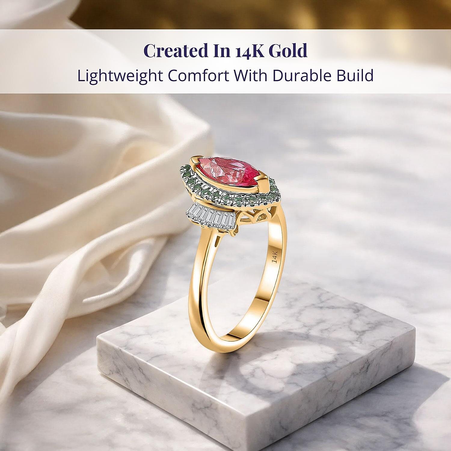 Certified & Appraised Luxoro 14K Yellow Gold AAAA Padparadscha Sapphire, Paraiba Tourmaline and Diamond (G-H, I2) (0.21 cts) Ring (Size 6.0) 1.55 ctw