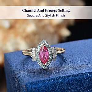 Luxoro 14K Yellow Gold AAAA Padparadscha Sapphire, Paraiba Tourmaline and Diamond (G-H, I2) (0.21 cts) Ring (Size 6.0) 1.55 ctw