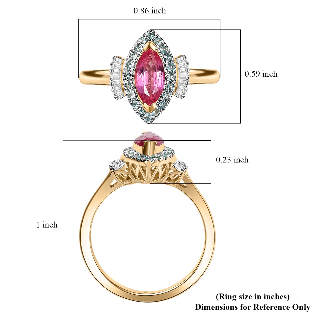 Certified & Appraised Luxoro AAAA Padparadscha Sapphire, Paraiba Tourmaline and G-H I2 Diamond 1.55 ctw Ring in 14K Yellow Gold (Size 7.0) image number 5
