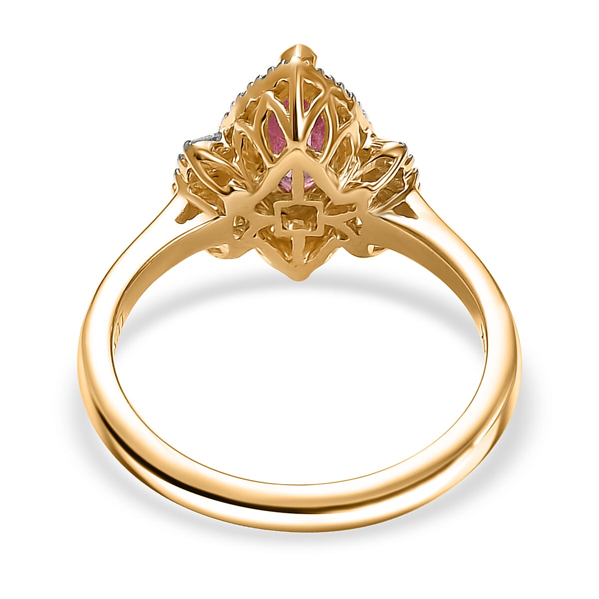 Certified & Appraised Luxoro AAAA Padparadscha Sapphire, Paraiba Tourmaline and G-H I2 Diamond 1.55 ctw Ring in 14K Yellow Gold (Size 8.0) image number 4