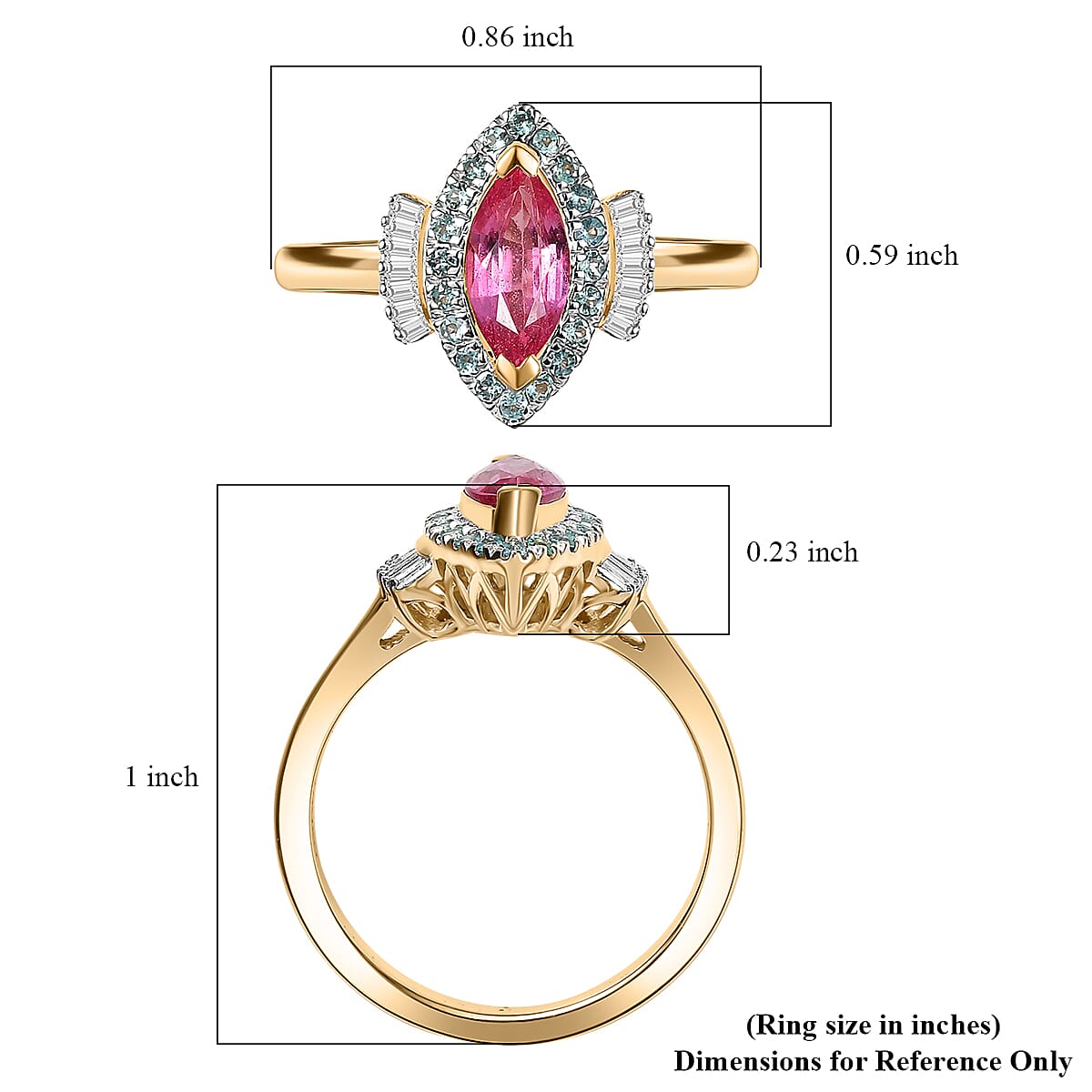 Certified & Appraised Luxoro AAAA Padparadscha Sapphire, Paraiba Tourmaline and G-H I2 Diamond 1.55 ctw Ring in 14K Yellow Gold (Size 8.0) image number 5