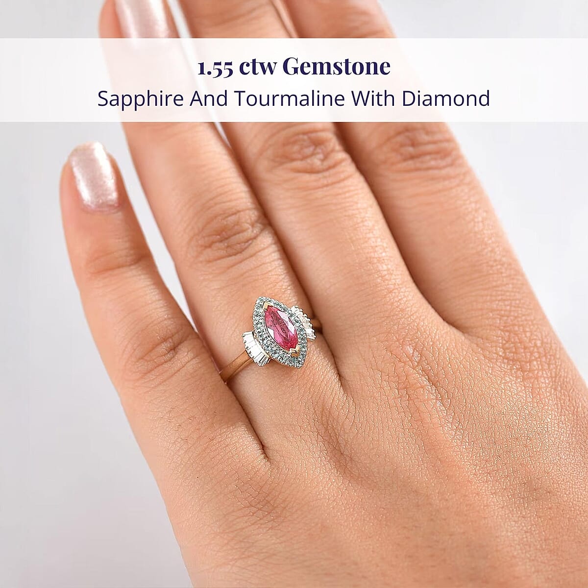 Luxoro 14K Yellow Gold AAAA Padparadscha Sapphire, Paraiba Tourmaline and Diamond (G-H, I2) (0.21 cts) Ring (Size 8.5) 1.55 ctw image number 1