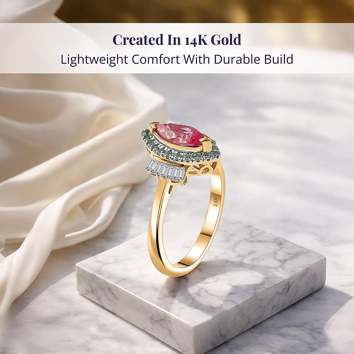 Luxoro 14K Yellow Gold AAAA Padparadscha Sapphire, Paraiba Tourmaline and Diamond (G-H, I2) (0.21 cts) Ring (Size 8.5) 1.55 ctw image number 2