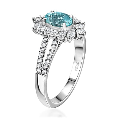 Rhapsody 950 Platinum AAAA Paraiba Tourmaline, Diamond (E-F, VS2) (1.30 cts) Ring (Size 8.0) (6.70 g) 2.65 ctw