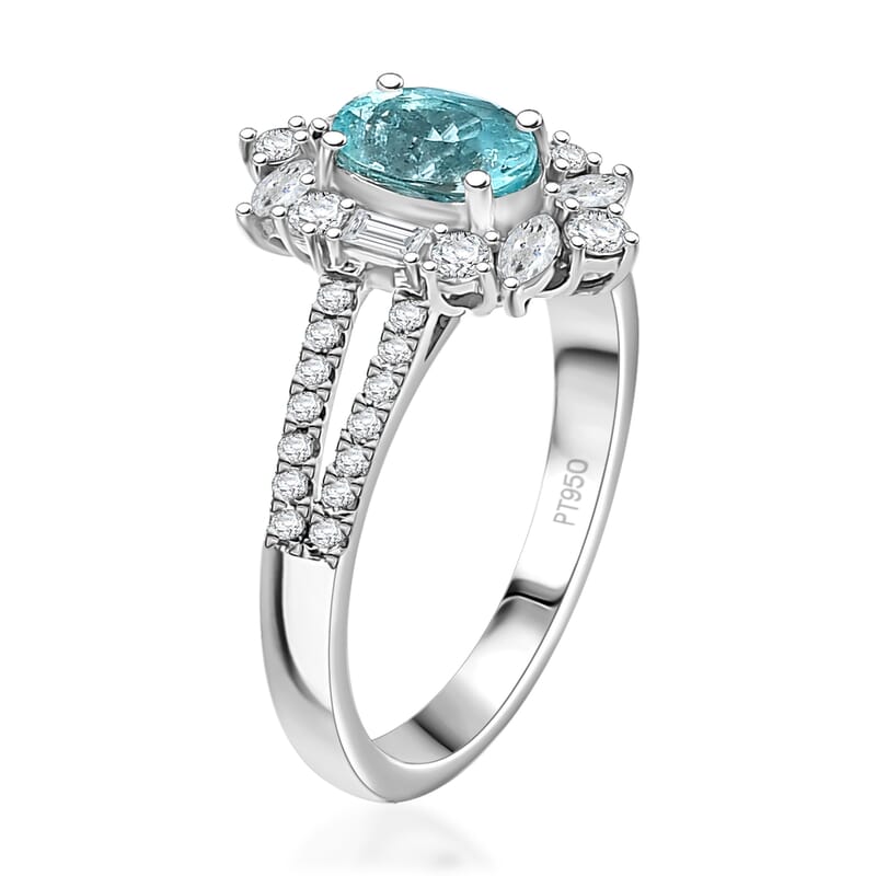 Rhapsody 950 Platinum AAAA Paraiba Tourmaline, Diamond (E-F, VS2) (1.30 cts) Ring (Size 8.0) (6.70 g) 2.65 ctw
