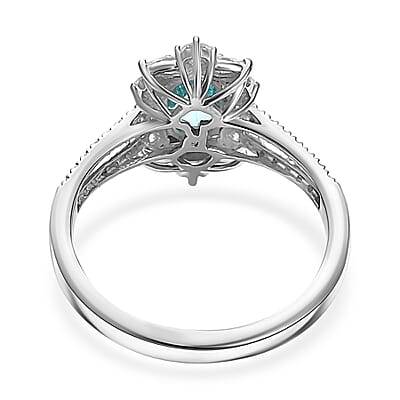 Rhapsody 950 Platinum AAAA Paraiba Tourmaline, Diamond (E-F, VS2) (1.30 cts) Ring (Size 8.0) (6.70 g) 2.65 ctw