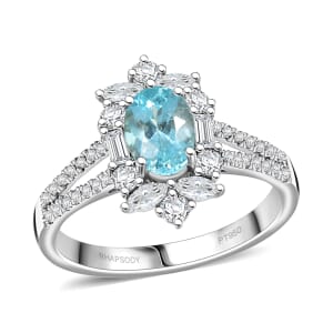 Certified & Appraised Rhapsody AAAA Paraiba Tourmaline and E-F VS2 Diamond 2.65 ctw Ring in 950 Platinum (Size 9.0) 6.70 Grams
