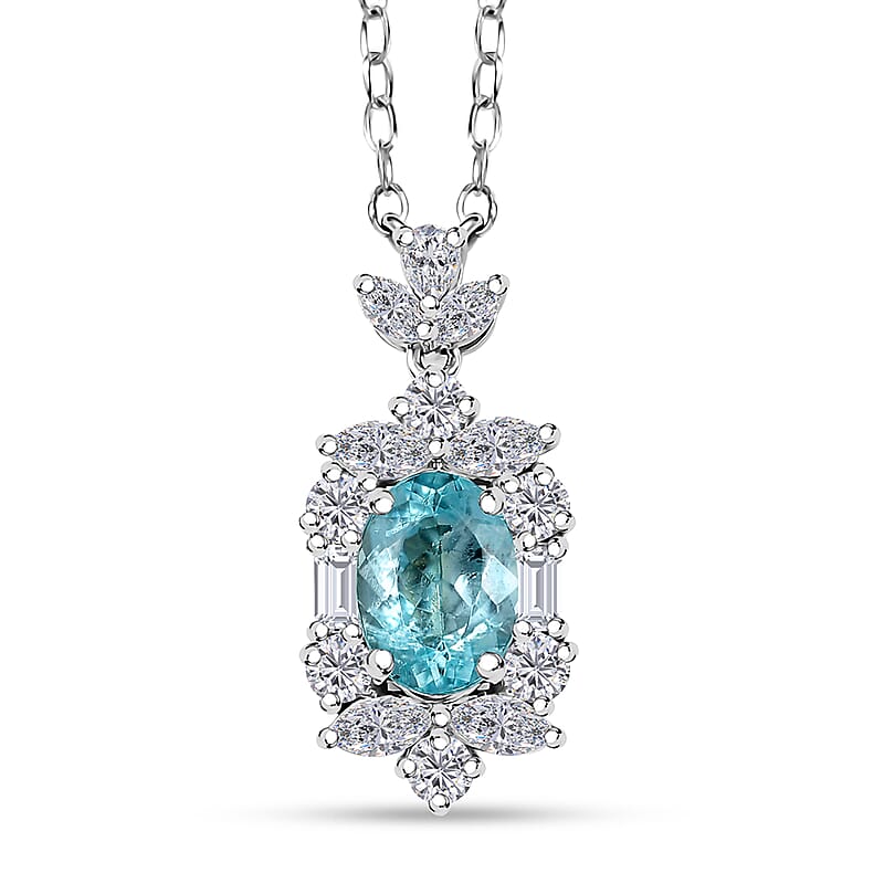 Certified & Appraised Rhapsody 950 Platinum AAAA Paraiba Tourmaline and E-F VS2 Diamond 2.10 ctw Floral Necklace 18 Inches 4.5 Grams