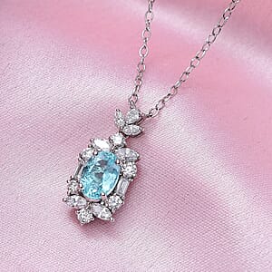 Certified & Appraised Rhapsody 950 Platinum AAAA Paraiba Tourmaline and E-F VS2 Diamond 2.10 ctw Floral Necklace 18 Inches 4.5 Grams