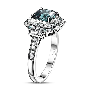 Rhapsody 950 Platinum AAAA Asscher Cut Pirineu Lagoon Tourmaline, Paraiba Tourmaline and Diamond (E-F, VS2) (0.60 cts) Ring (Size 10.0) (8.10 g) 3.50 ctw