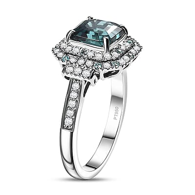 Certified & Appraised Rhapsody 950 Platinum AAAA Asscher Cut Pirineu Lagoon Tourmaline, Paraiba Tourmaline and Diamond (E-F, VS2) (0.60 cts) Ring (Size 10.0) (8.10 g) 3.50 ctw